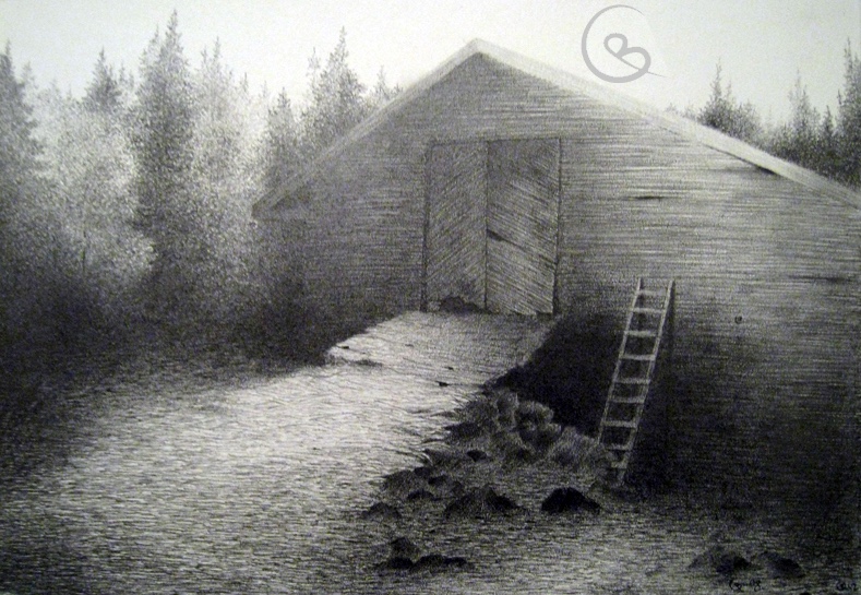 Teckning över härbret.